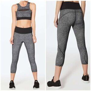Lululemon Run The Day Crop 23" Fractal Dark Starlight Black Gym Sz 4
